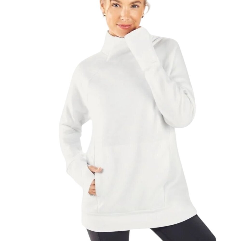 Fabletics Zaylee Funnel Neck Tunic Jogging Sweatshirt Kanga Pocket Ivory Size M